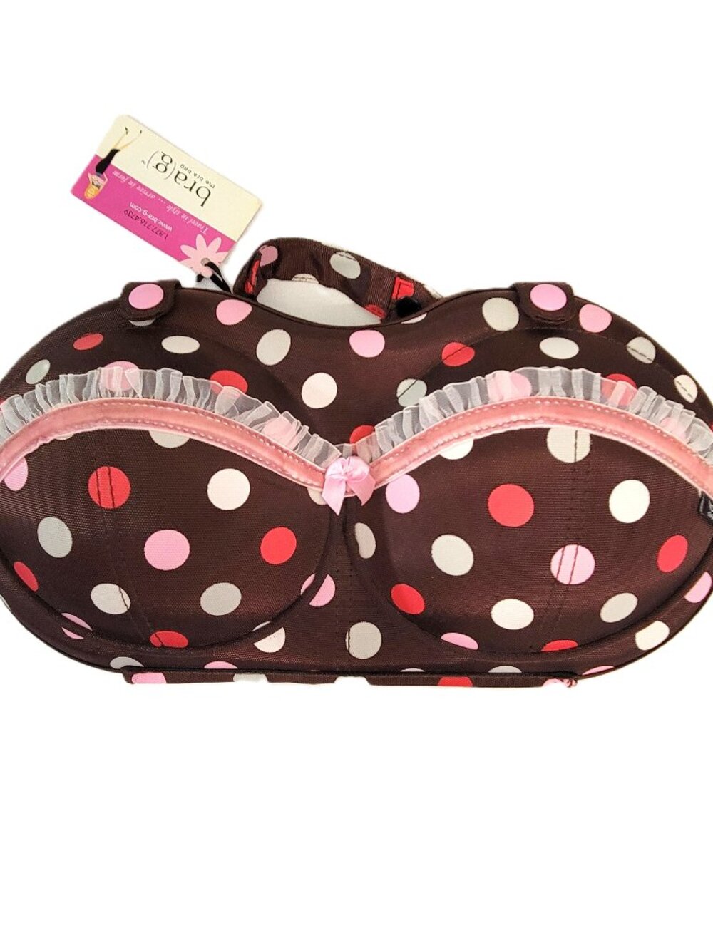 The Brag Company Bra Bag Travel Case - Chocolate Brown Pink Polka Dot - NWT